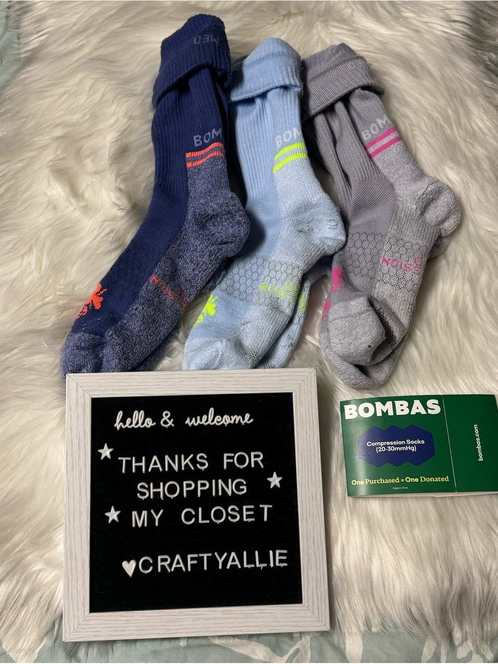 Bombas Women's Compression Crew Socks in Navy, Light Blue & Gray